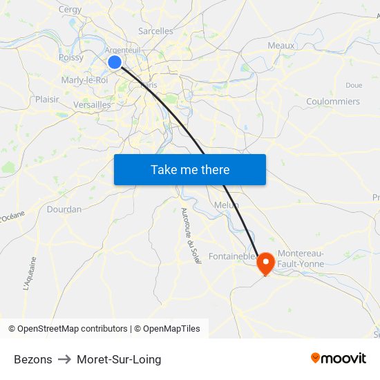 Bezons to Moret-Sur-Loing map