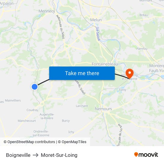 Boigneville to Moret-Sur-Loing map