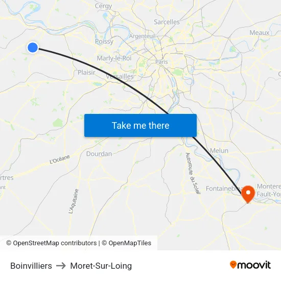 Boinvilliers to Moret-Sur-Loing map
