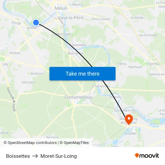 Boissettes to Moret-Sur-Loing map