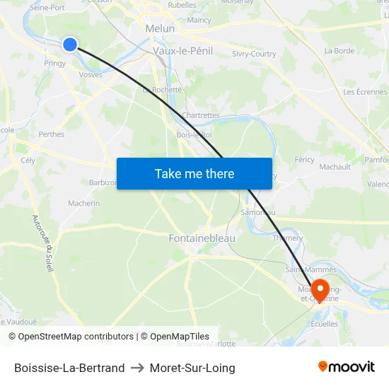 Boissise-La-Bertrand to Moret-Sur-Loing map