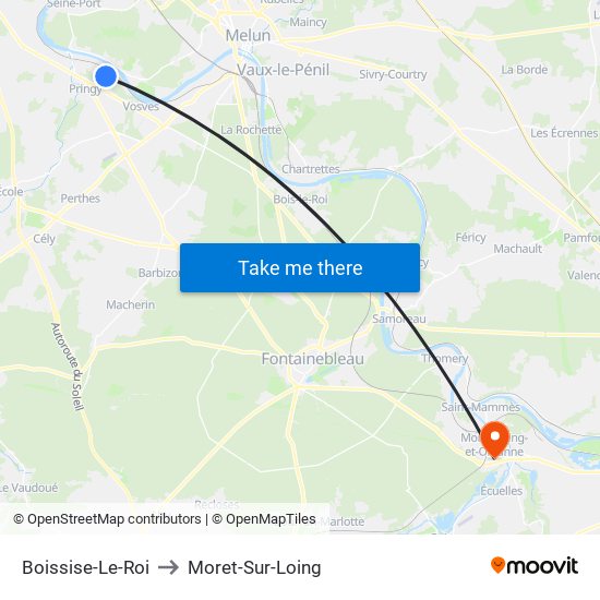 Boissise-Le-Roi to Moret-Sur-Loing map