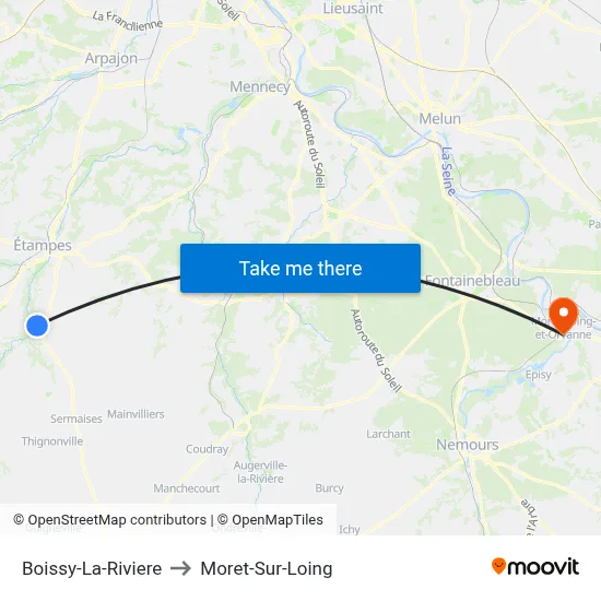 Boissy-La-Riviere to Moret-Sur-Loing map