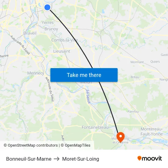Bonneuil-Sur-Marne to Moret-Sur-Loing map