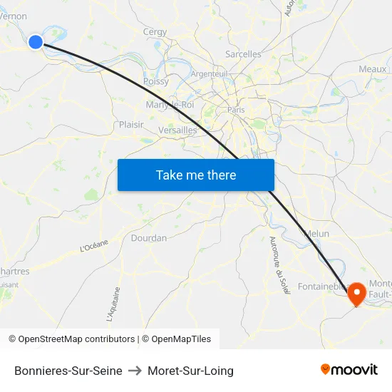 Bonnieres-Sur-Seine to Moret-Sur-Loing map