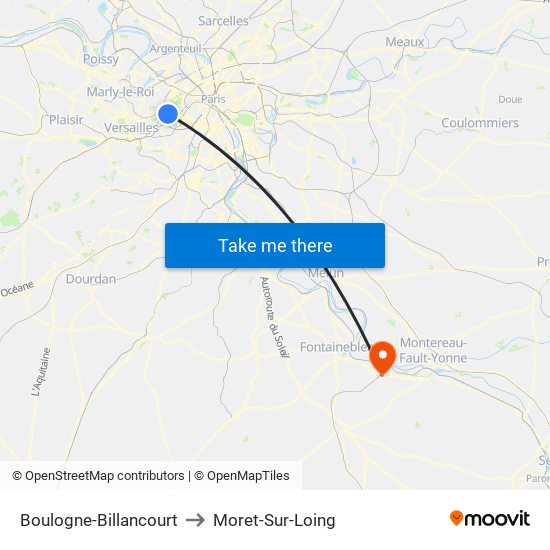 Boulogne-Billancourt to Moret-Sur-Loing map
