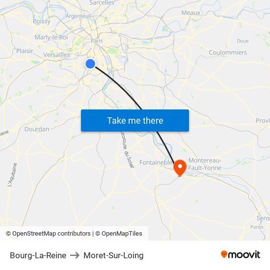 Bourg-La-Reine to Moret-Sur-Loing map