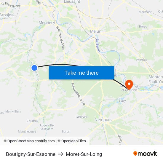 Boutigny-Sur-Essonne to Moret-Sur-Loing map