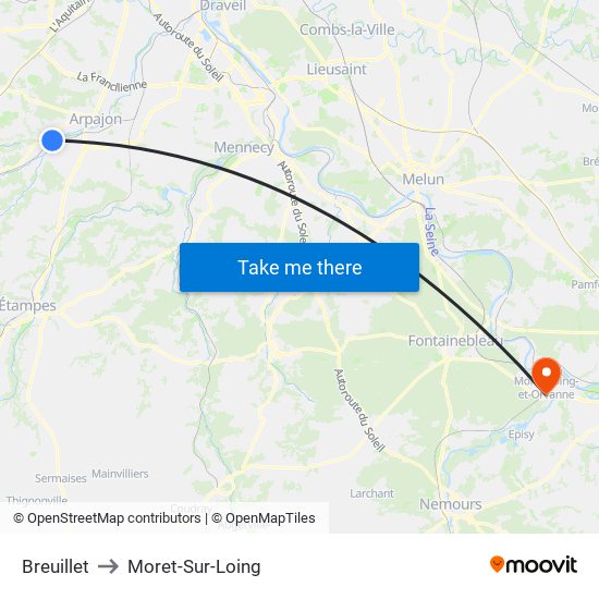 Breuillet to Moret-Sur-Loing map