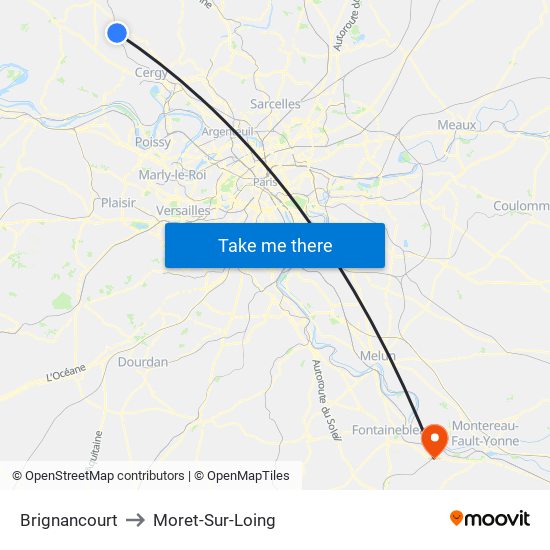 Brignancourt to Moret-Sur-Loing map