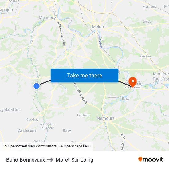 Buno-Bonnevaux to Moret-Sur-Loing map