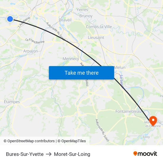 Bures-Sur-Yvette to Moret-Sur-Loing map