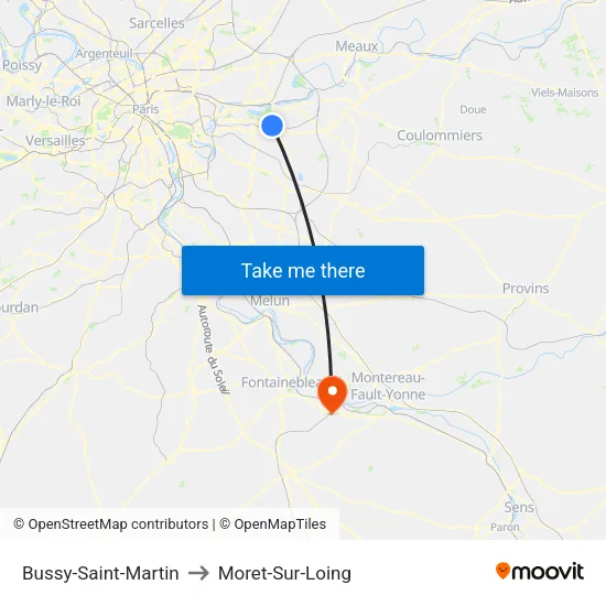 Bussy-Saint-Martin to Moret-Sur-Loing map