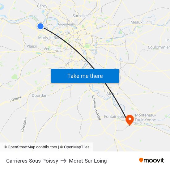 Carrieres-Sous-Poissy to Moret-Sur-Loing map