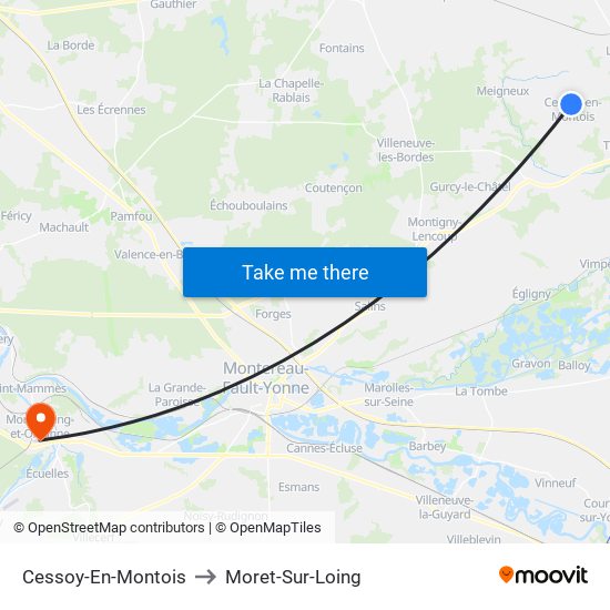 Cessoy-En-Montois to Moret-Sur-Loing map