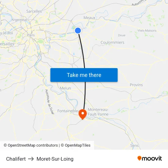 Chalifert to Moret-Sur-Loing map