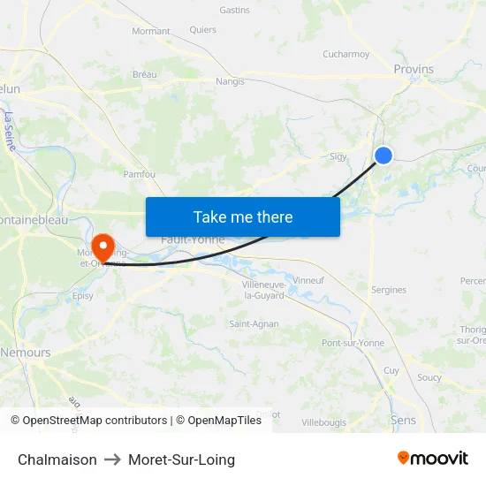 Chalmaison to Moret-Sur-Loing map