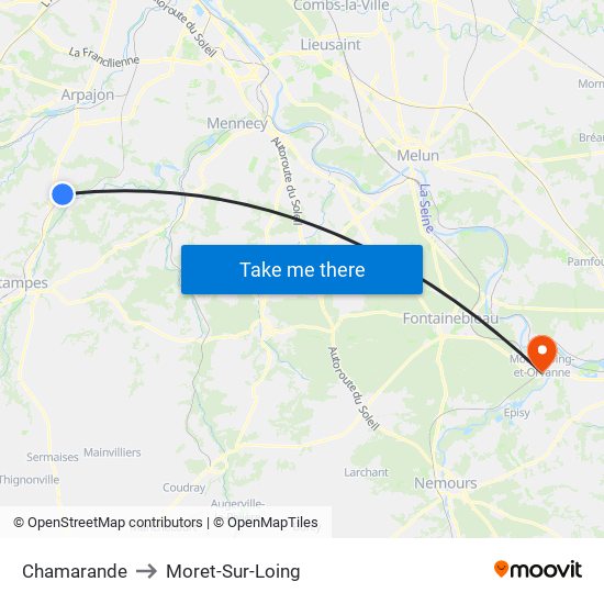 Chamarande to Moret-Sur-Loing map