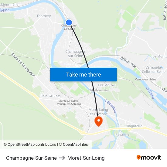 Champagne-Sur-Seine to Moret-Sur-Loing map