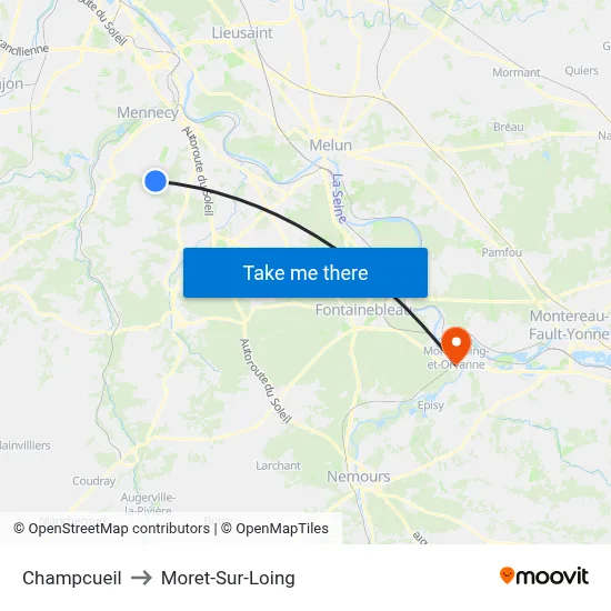 Champcueil to Moret-Sur-Loing map