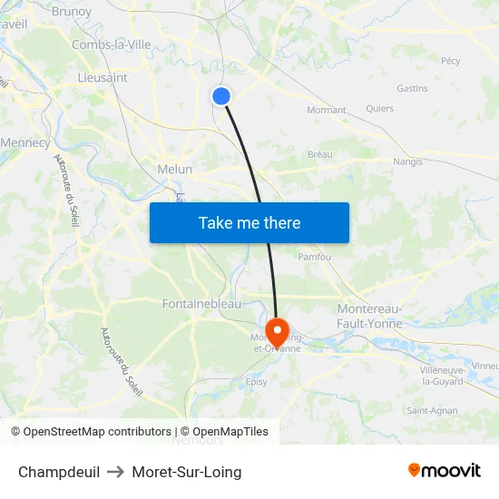Champdeuil to Moret-Sur-Loing map