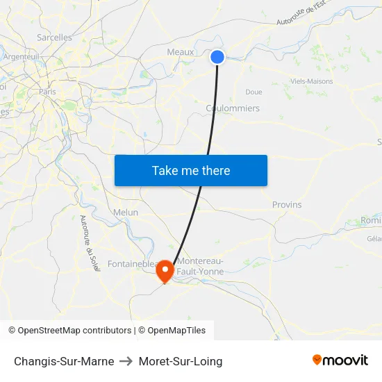 Changis-Sur-Marne to Moret-Sur-Loing map