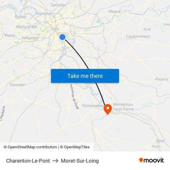 Charenton-Le-Pont to Moret-Sur-Loing map