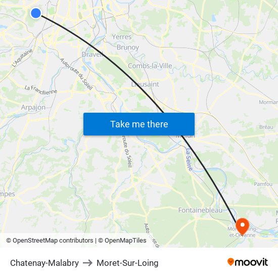Chatenay-Malabry to Moret-Sur-Loing map