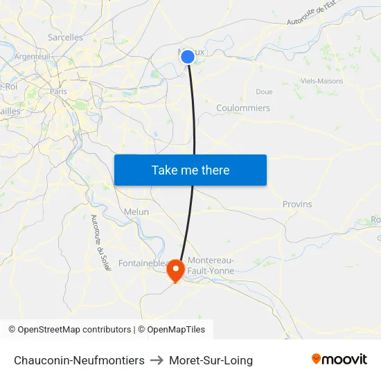 Chauconin-Neufmontiers to Moret-Sur-Loing map