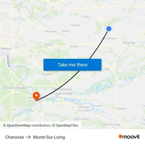 Chenoise to Moret-Sur-Loing map
