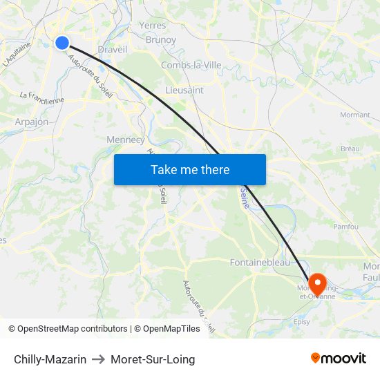 Chilly-Mazarin to Moret-Sur-Loing map