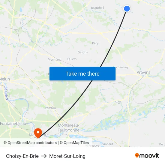 Choisy-En-Brie to Moret-Sur-Loing map