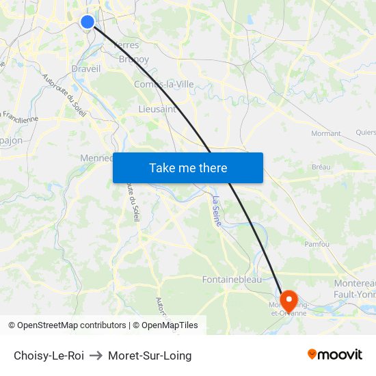 Choisy-Le-Roi to Moret-Sur-Loing map