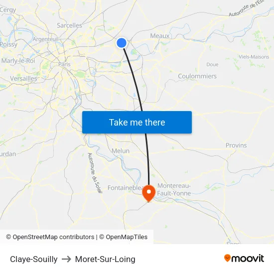 Claye-Souilly to Moret-Sur-Loing map