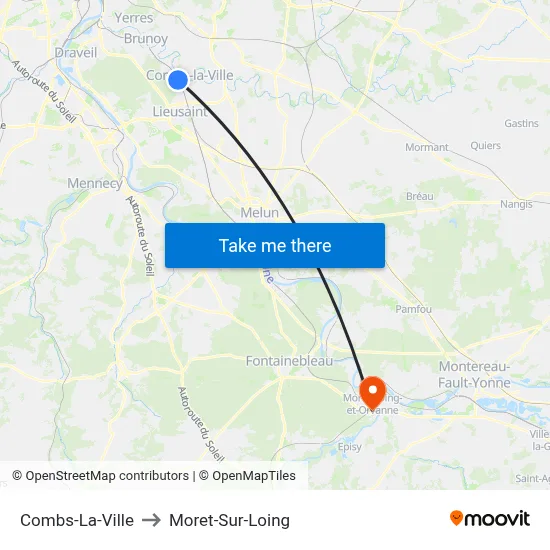 Combs-La-Ville to Moret-Sur-Loing map