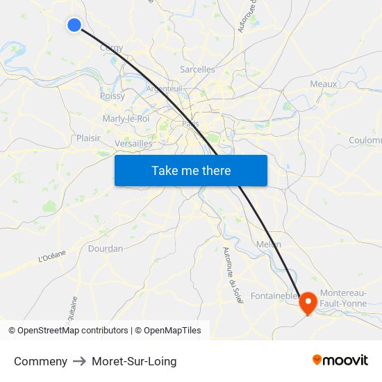 Commeny to Moret-Sur-Loing map