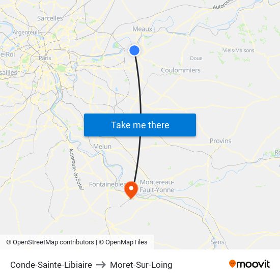 Conde-Sainte-Libiaire to Moret-Sur-Loing map