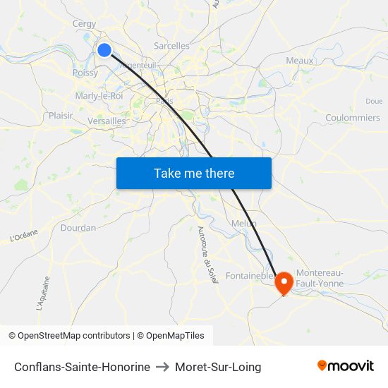 Conflans-Sainte-Honorine to Moret-Sur-Loing map
