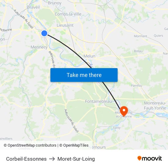Corbeil-Essonnes to Moret-Sur-Loing map