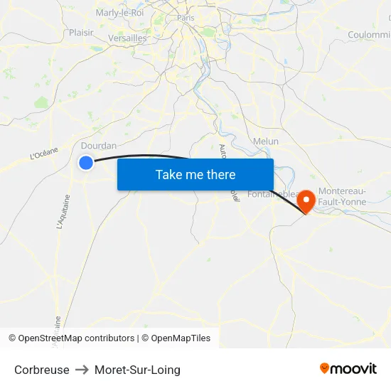Corbreuse to Moret-Sur-Loing map