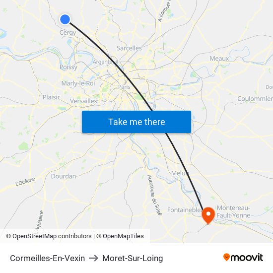 Cormeilles-En-Vexin to Moret-Sur-Loing map
