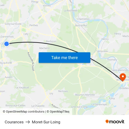 Courances to Moret-Sur-Loing map