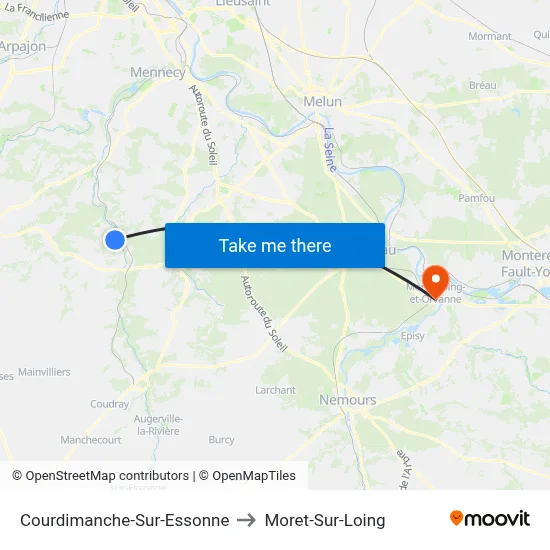 Courdimanche-Sur-Essonne to Moret-Sur-Loing map
