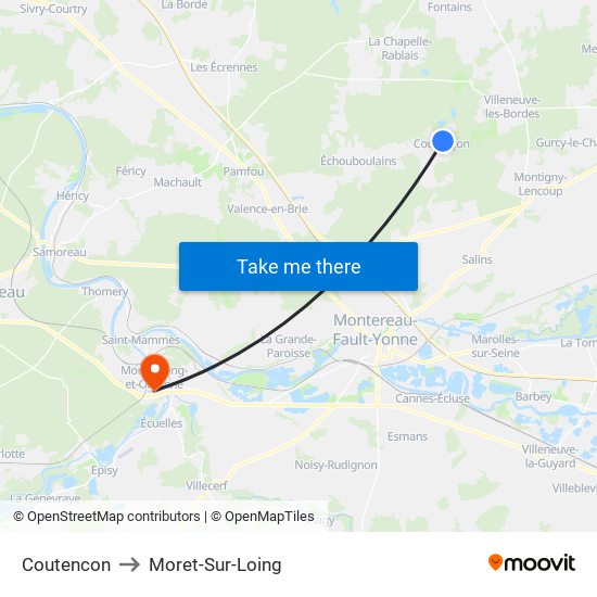 Coutencon to Moret-Sur-Loing map