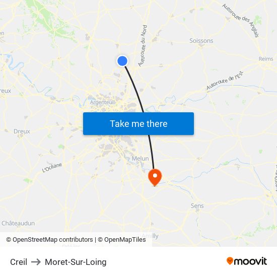 Creil to Moret-Sur-Loing map