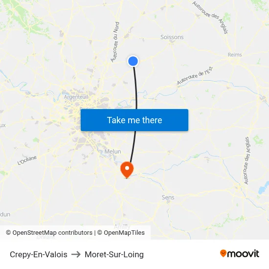 Crepy-En-Valois to Moret-Sur-Loing map