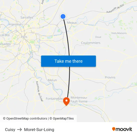 Cuisy to Moret-Sur-Loing map