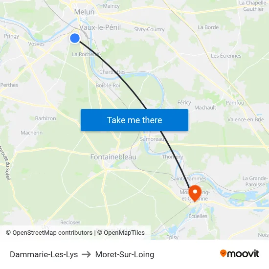 Dammarie-Les-Lys to Moret-Sur-Loing map