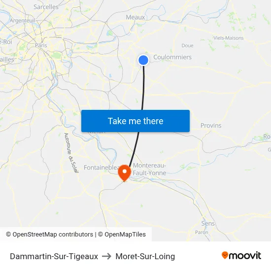 Dammartin-Sur-Tigeaux to Moret-Sur-Loing map