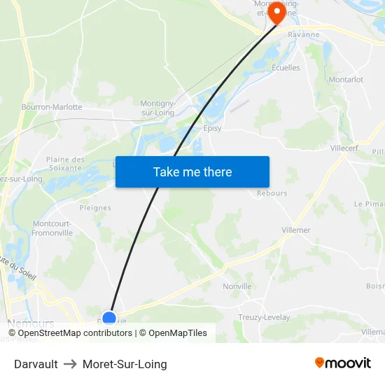 Darvault to Moret-Sur-Loing map